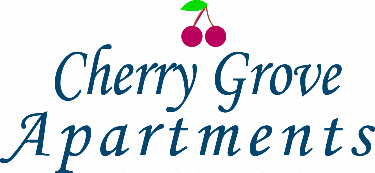 the logo for cherry grove apartments with cherries